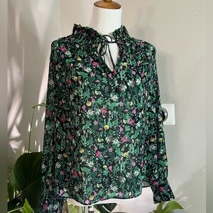 J.Crew Drapey Tie-neck Ruffle Top Winter Garden Floral Small EUC